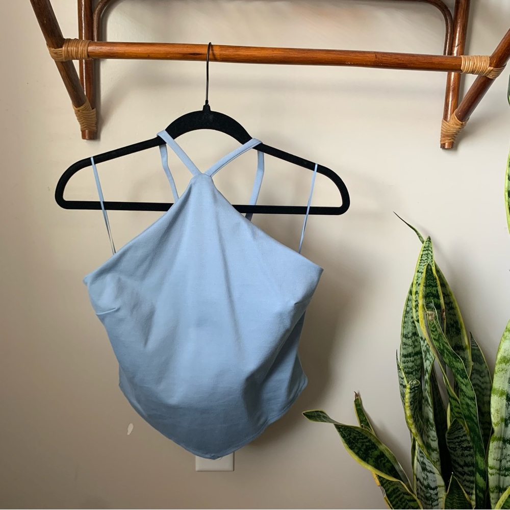 NWT Anthropologie Blue Halter Top with Gold Zipper